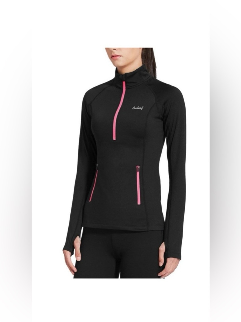 BALEAF
 Black Half-Zip Top with Pink Trim